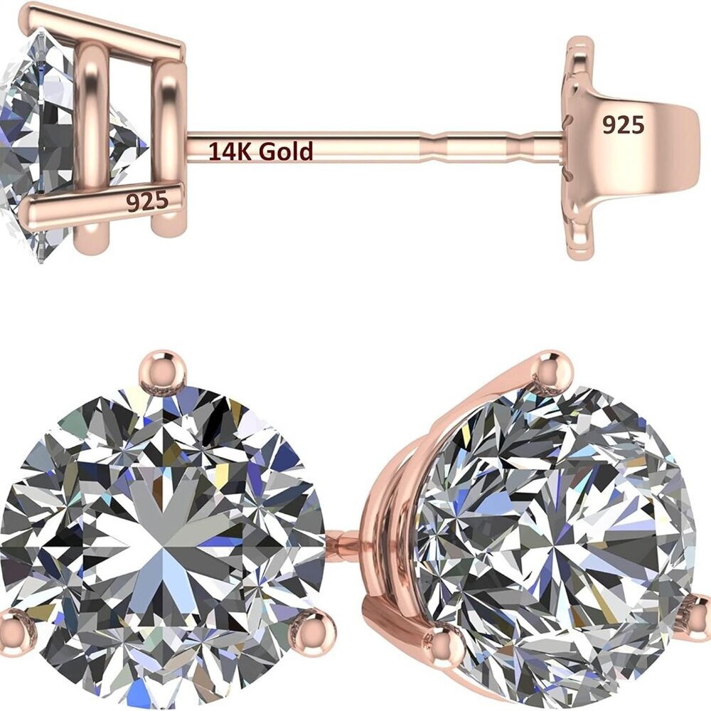 14K Gold Post & Sterling Silver Pure Brilliance Zirconia 3 Prong Martini Style S